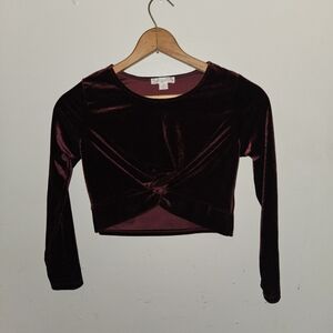 Knitworks Velvet Long Sleeve Crop Top - Deep Burgundy